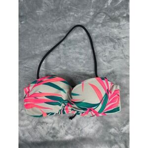 Victoria's Secret PINK Bikini Top Womens XS Grey Pink Tropical Push Up Bandeau